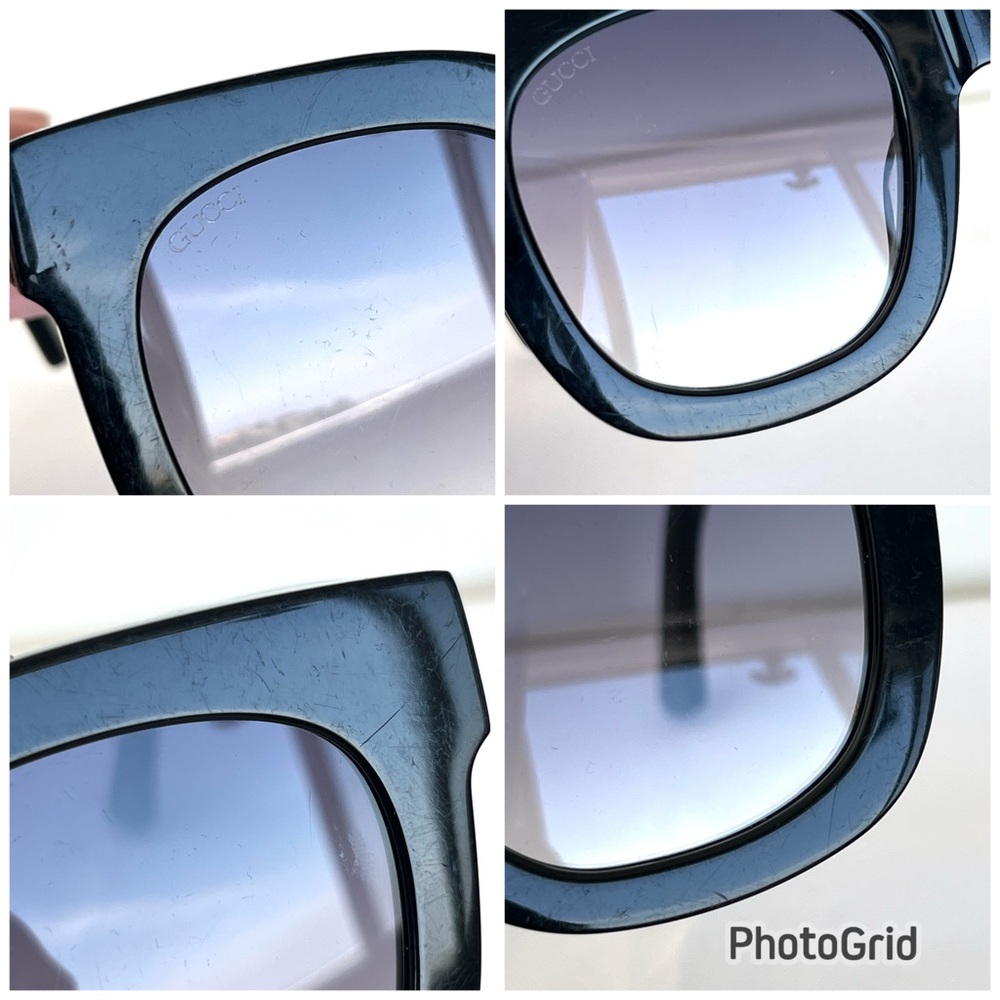 GUCCI Italy GG0208S Crystal Star Cat Eye Gray Gradient Lens Black Frame Sunglass - Picture 12 of 15
